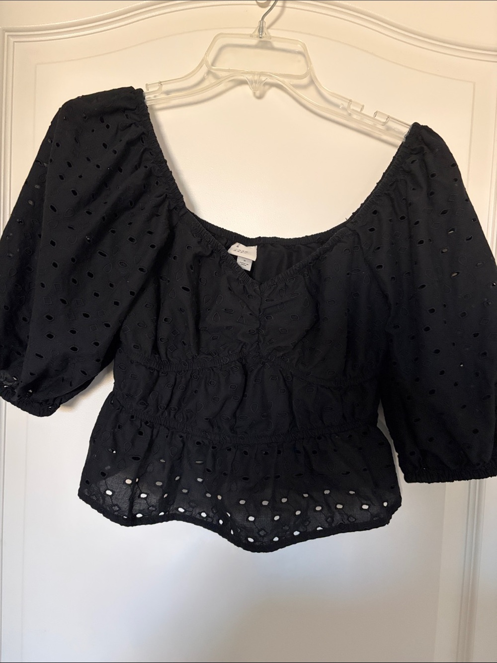 Black Eyelet Peasant Blouse - Women